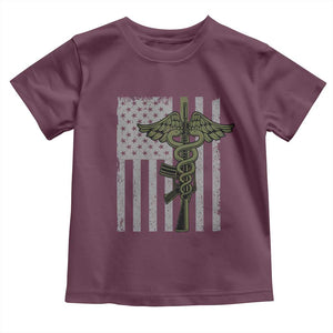 Combat Medic Soldier Toddler T Shirt Caduceus Vintage American Flag TS11 Maroon Print Your Wear