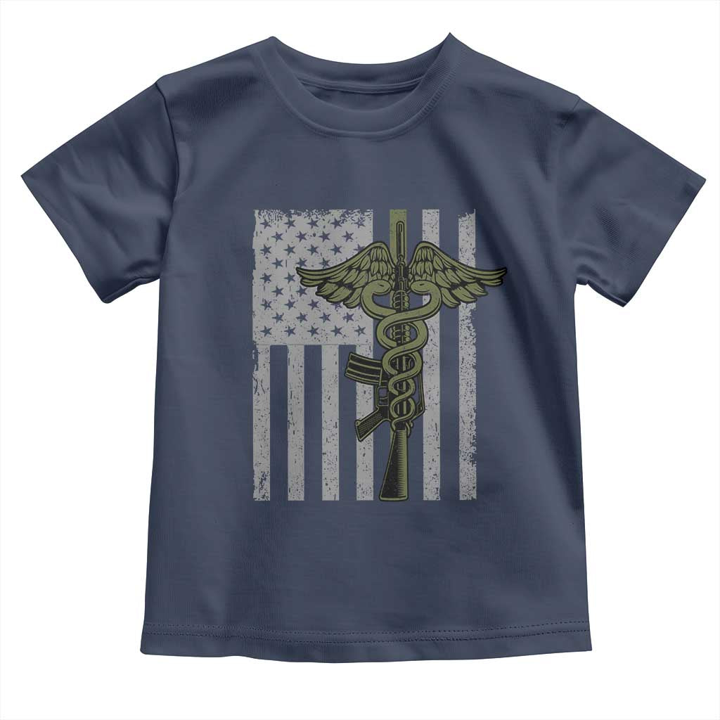 Combat Medic Soldier Toddler T Shirt Caduceus Vintage American Flag TS11 Navy Print Your Wear