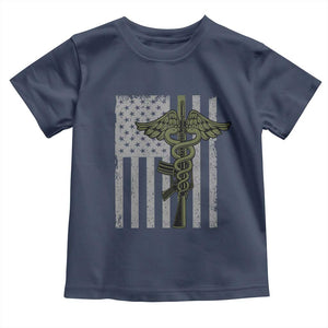 Combat Medic Soldier Toddler T Shirt Caduceus Vintage American Flag TS11 Navy Print Your Wear