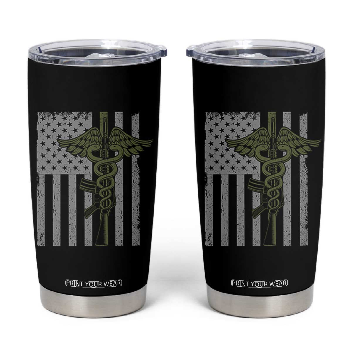 Combat Medic Soldier Tumbler Cup Caduceus Vintage American Flag TS11 Black Print Your Wear