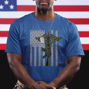 Combat Medic Soldier T Shirt Caduceus Vintage American Flag TS11 Royal Blue Print Your Wear