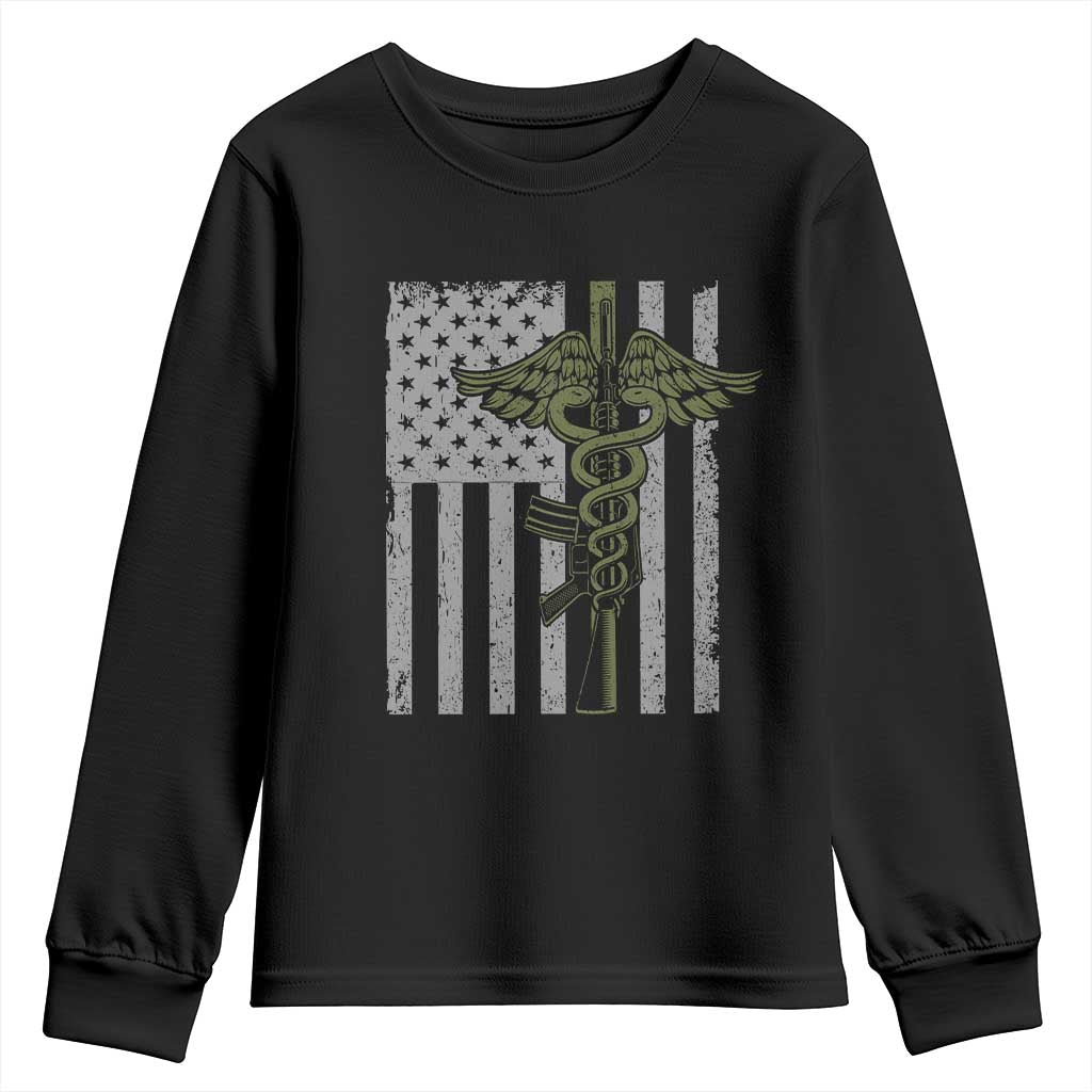 Combat Medic Soldier Youth Sweatshirt Caduceus Vintage American Flag TS11 Black Print Your Wear