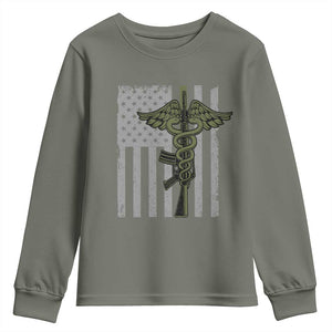 Combat Medic Soldier Youth Sweatshirt Caduceus Vintage American Flag TS11 Military Green Print Your Wear