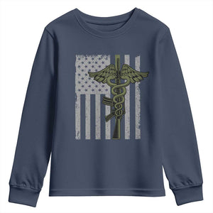 Combat Medic Soldier Youth Sweatshirt Caduceus Vintage American Flag TS11 Navy Print Your Wear