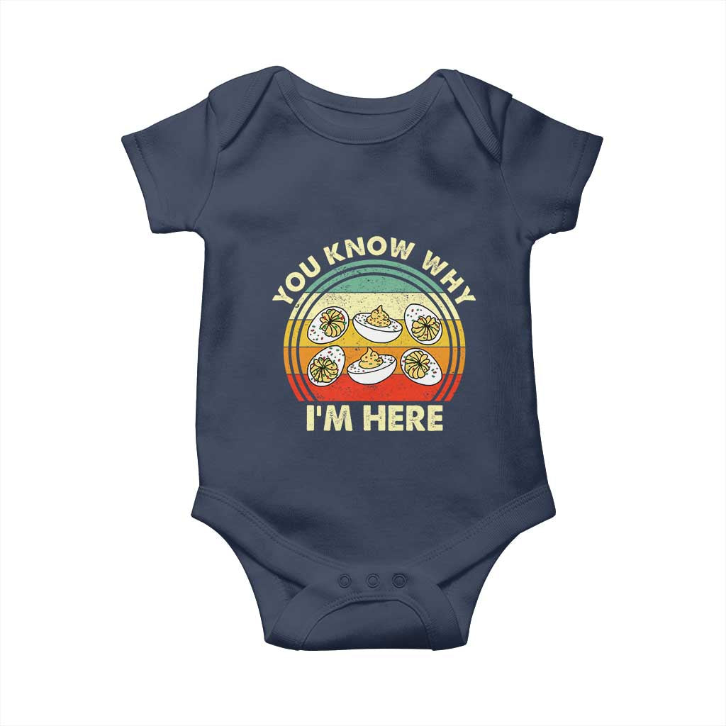 Funny Thanksgiving Deviled Eggs Baby Onesie You Know Why I Am Here Easter Day TS11 Navy Print Your Wear