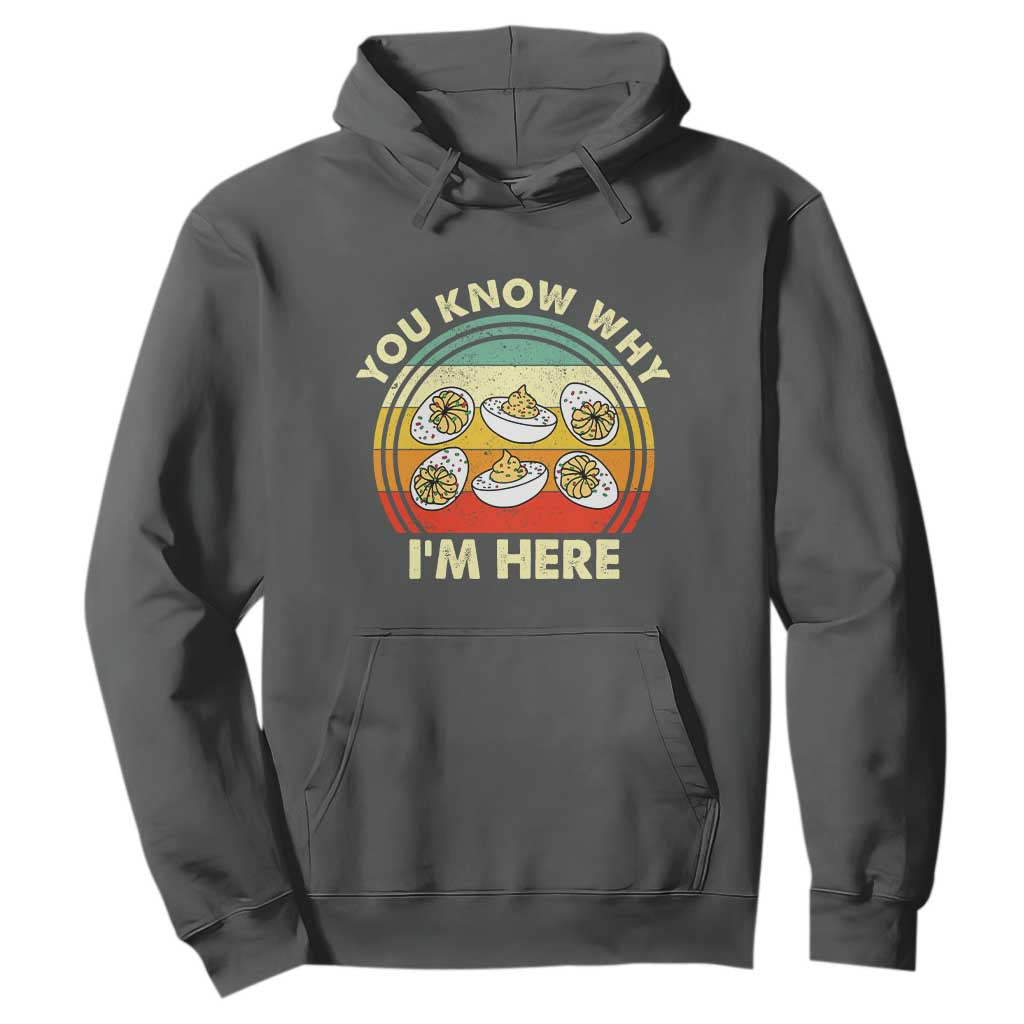 Funny Thanksgiving Deviled Eggs Hoodie You Know Why I Am Here Easter Day TS11 Dark Heather Print Your Wear
