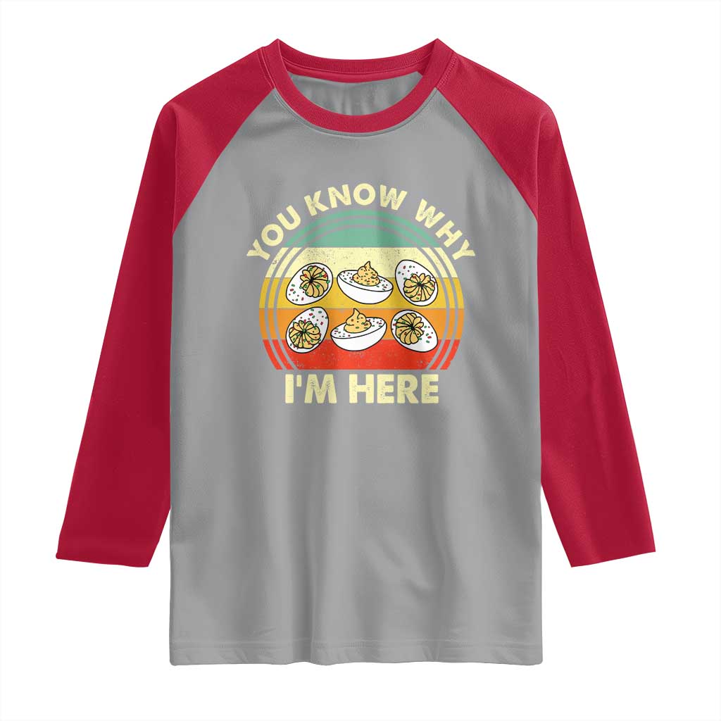 Funny Thanksgiving Deviled Eggs Raglan Shirt You Know Why I Am Here Easter Day TS11 Sport Gray Red Print Your Wear