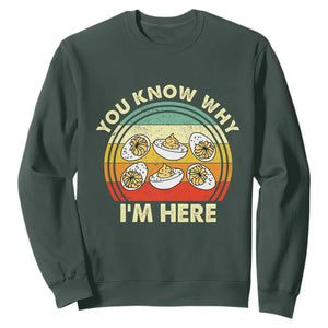 Funny Thanksgiving Deviled Eggs Sweatshirt You Know Why I Am Here Easter Day TS11 Dark Forest Green Print Your Wear