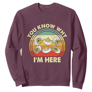 Funny Thanksgiving Deviled Eggs Sweatshirt You Know Why I Am Here Easter Day TS11 Maroon Print Your Wear