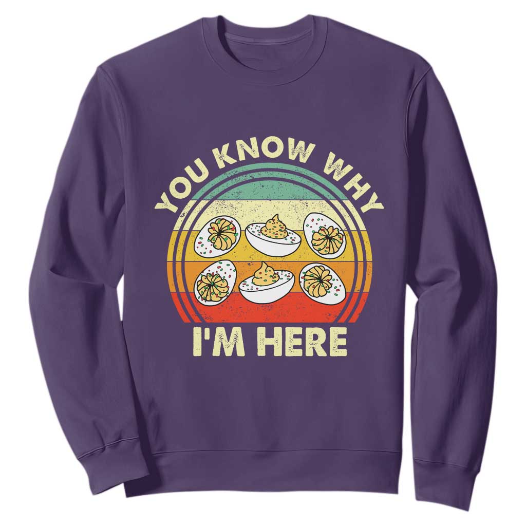 Funny Thanksgiving Deviled Eggs Sweatshirt You Know Why I Am Here Easter Day TS11 Purple Print Your Wear