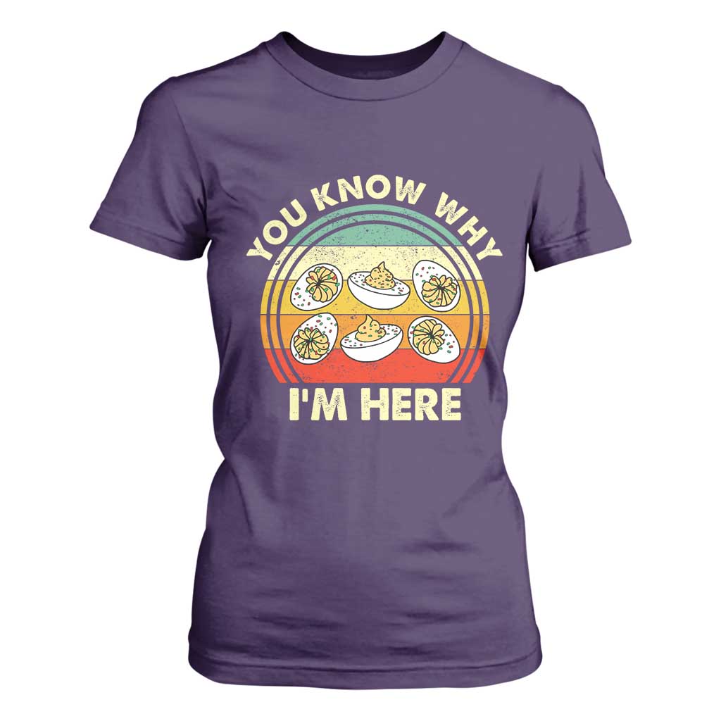 Funny Thanksgiving Deviled Eggs T Shirt For Women You Know Why I Am Here Easter Day TS11 Purple Print Your Wear