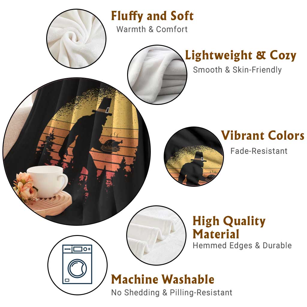 Bigfoot Pilgrim Turkey Pumpkin Thanksgiving Day Throw Blanket TS11 Print Your Wear