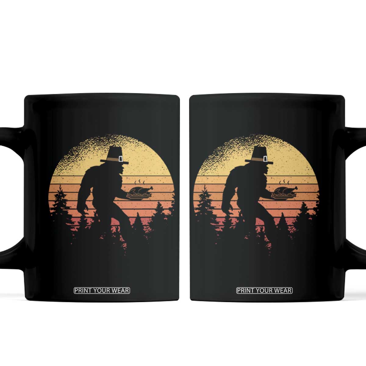 Bigfoot Pilgrim Turkey Pumpkin Thanksgiving Day Coffee Mug TS11 Black Print Your Wear