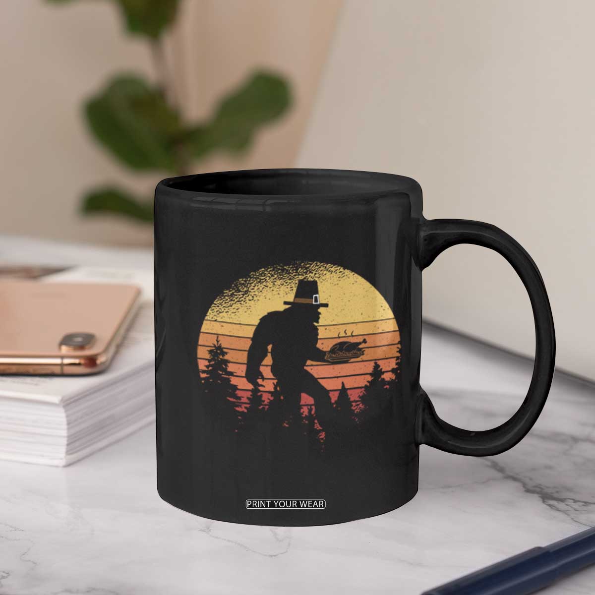 Bigfoot Pilgrim Turkey Pumpkin Thanksgiving Day Coffee Mug TS11 Print Your Wear