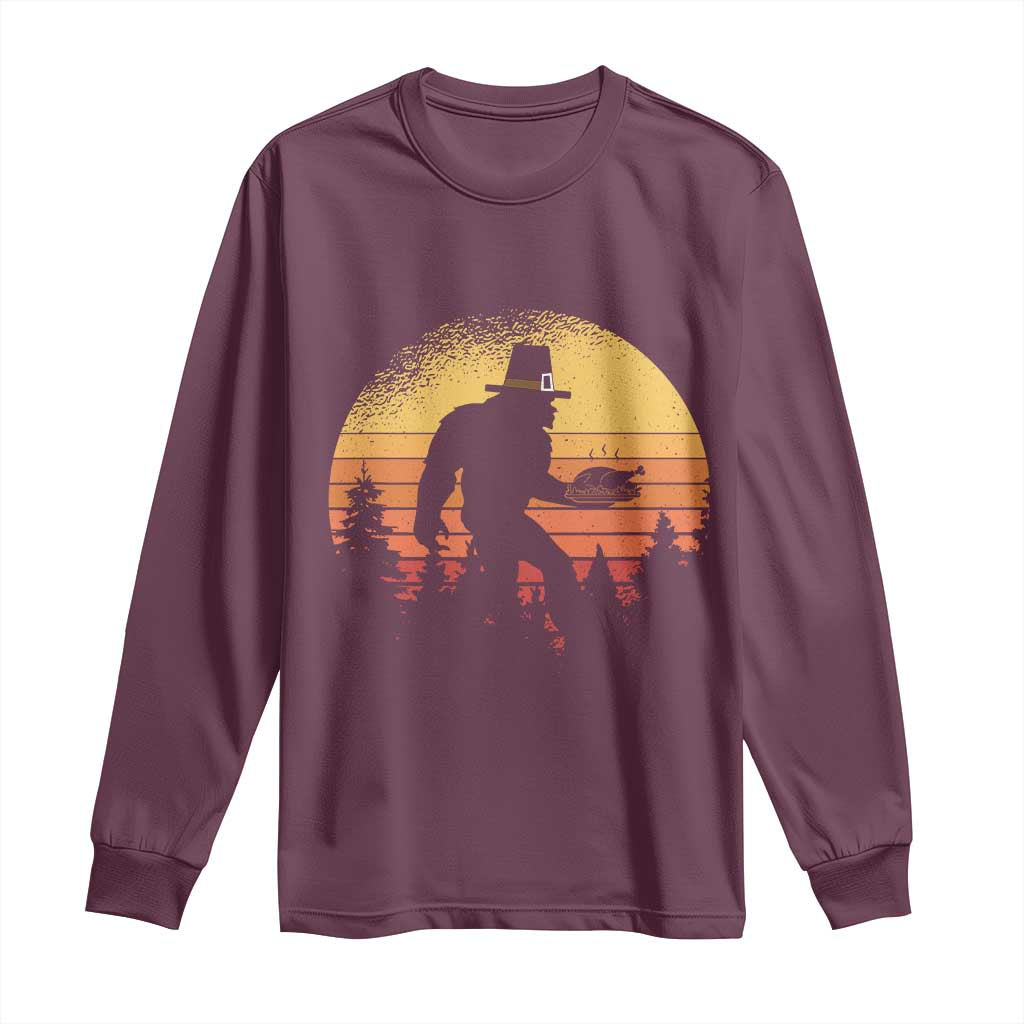 Bigfoot Pilgrim Turkey Pumpkin Thanksgiving Day Long Sleeve Shirt TS11 Maroon Print Your Wear