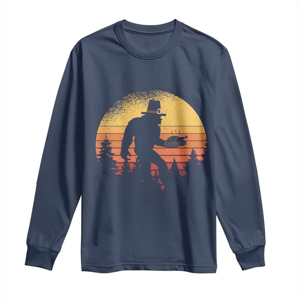Bigfoot Pilgrim Turkey Pumpkin Thanksgiving Day Long Sleeve Shirt TS11 Navy Print Your Wear