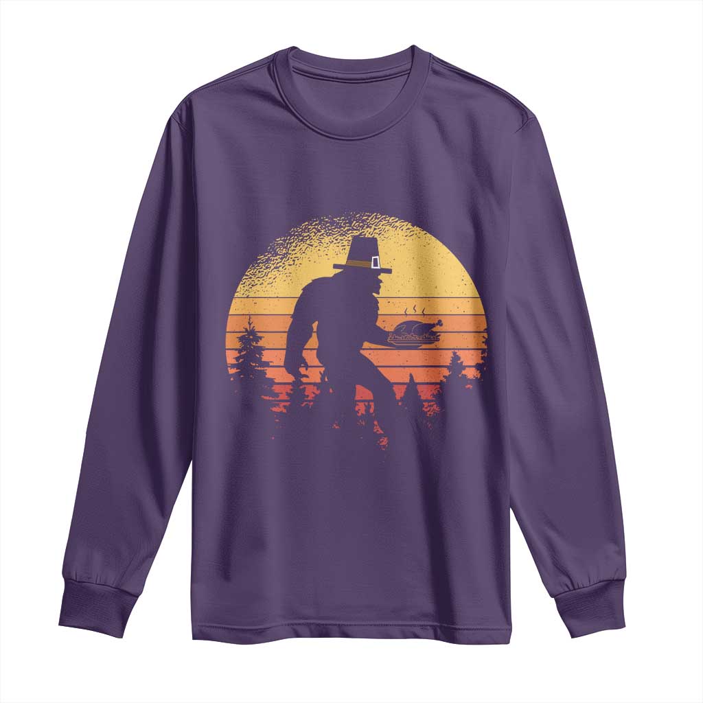Bigfoot Pilgrim Turkey Pumpkin Thanksgiving Day Long Sleeve Shirt TS11 Purple Print Your Wear