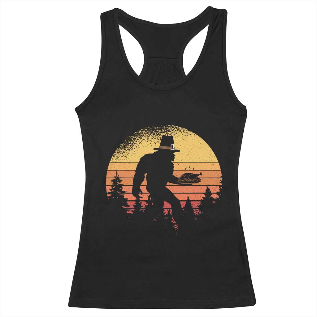 Bigfoot Pilgrim Turkey Pumpkin Thanksgiving Day Racerback Tank Top TS11 Black Print Your Wear