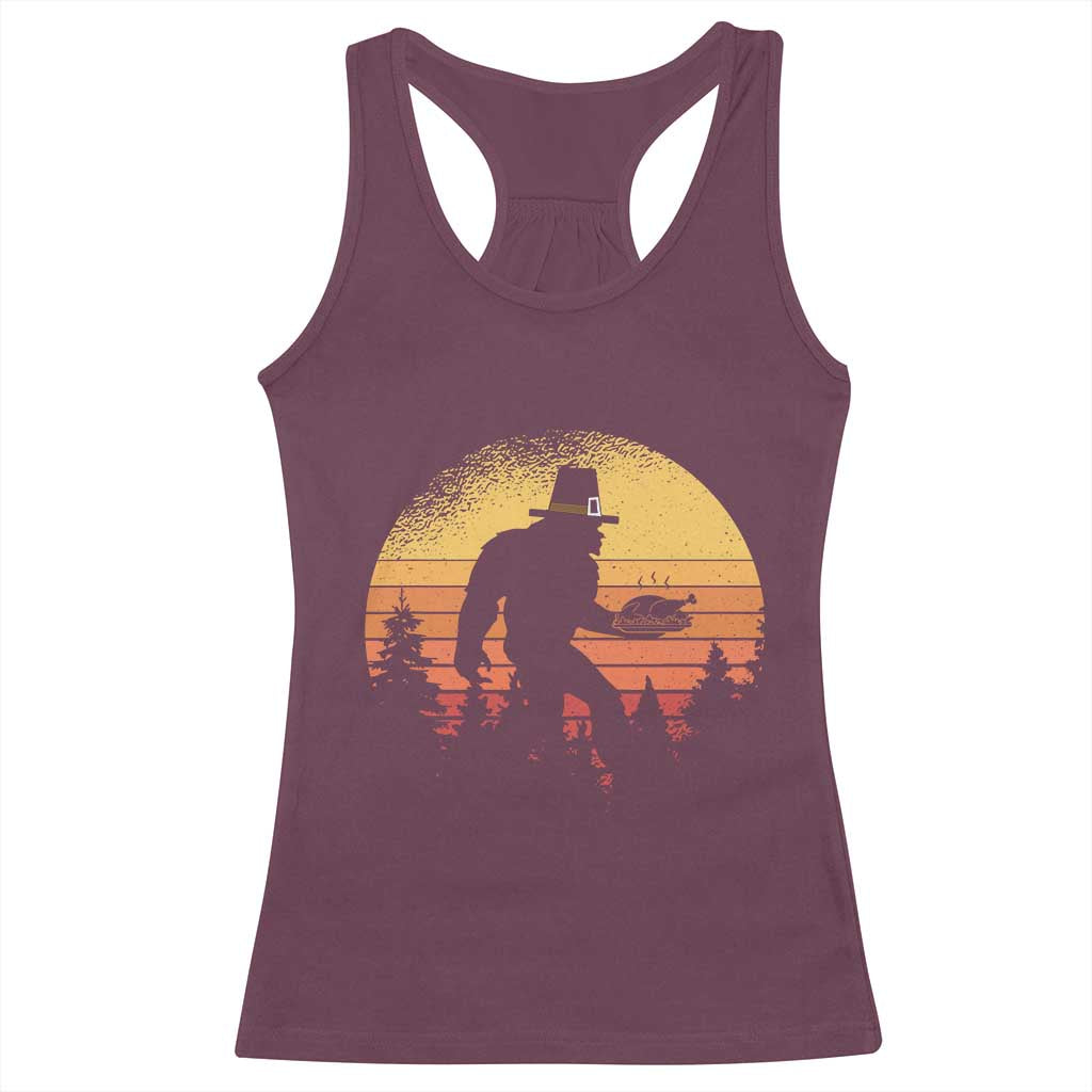 Bigfoot Pilgrim Turkey Pumpkin Thanksgiving Day Racerback Tank Top TS11 Maroon Print Your Wear