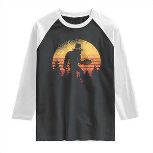 Bigfoot Pilgrim Turkey Pumpkin Thanksgiving Day Raglan Shirt TS11 Black White Print Your Wear