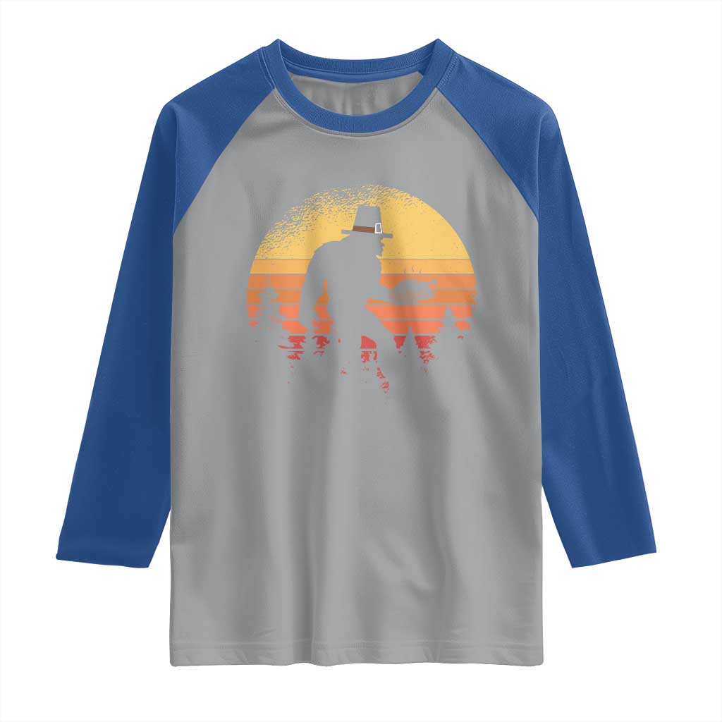 Bigfoot Pilgrim Turkey Pumpkin Thanksgiving Day Raglan Shirt TS11 Sport Gray Royal Print Your Wear
