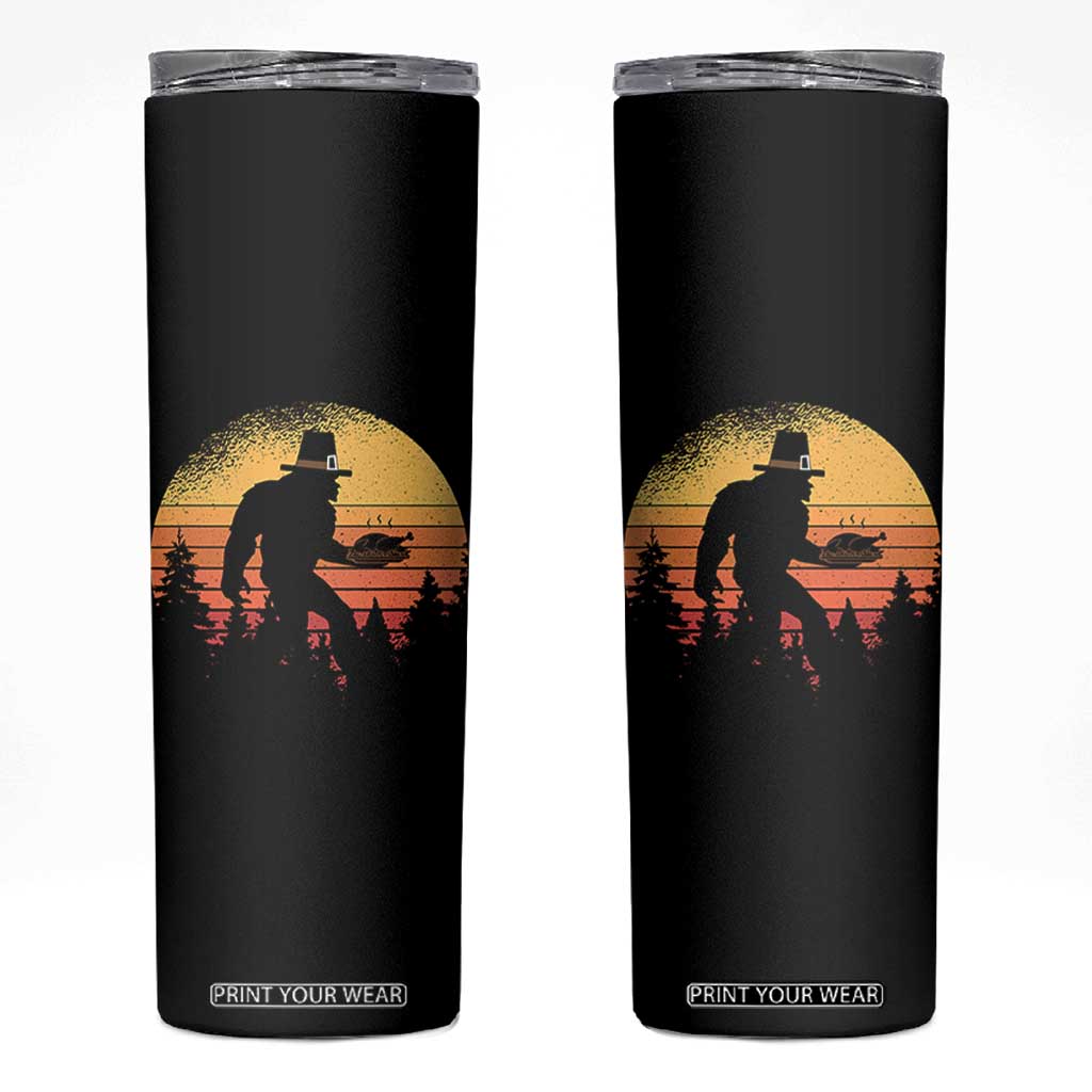 Bigfoot Pilgrim Turkey Pumpkin Thanksgiving Day Skinny Tumbler TS11 Black Print Your Wear