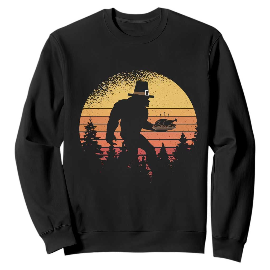 Bigfoot Pilgrim Turkey Pumpkin Thanksgiving Day Sweatshirt TS11 Black Print Your Wear