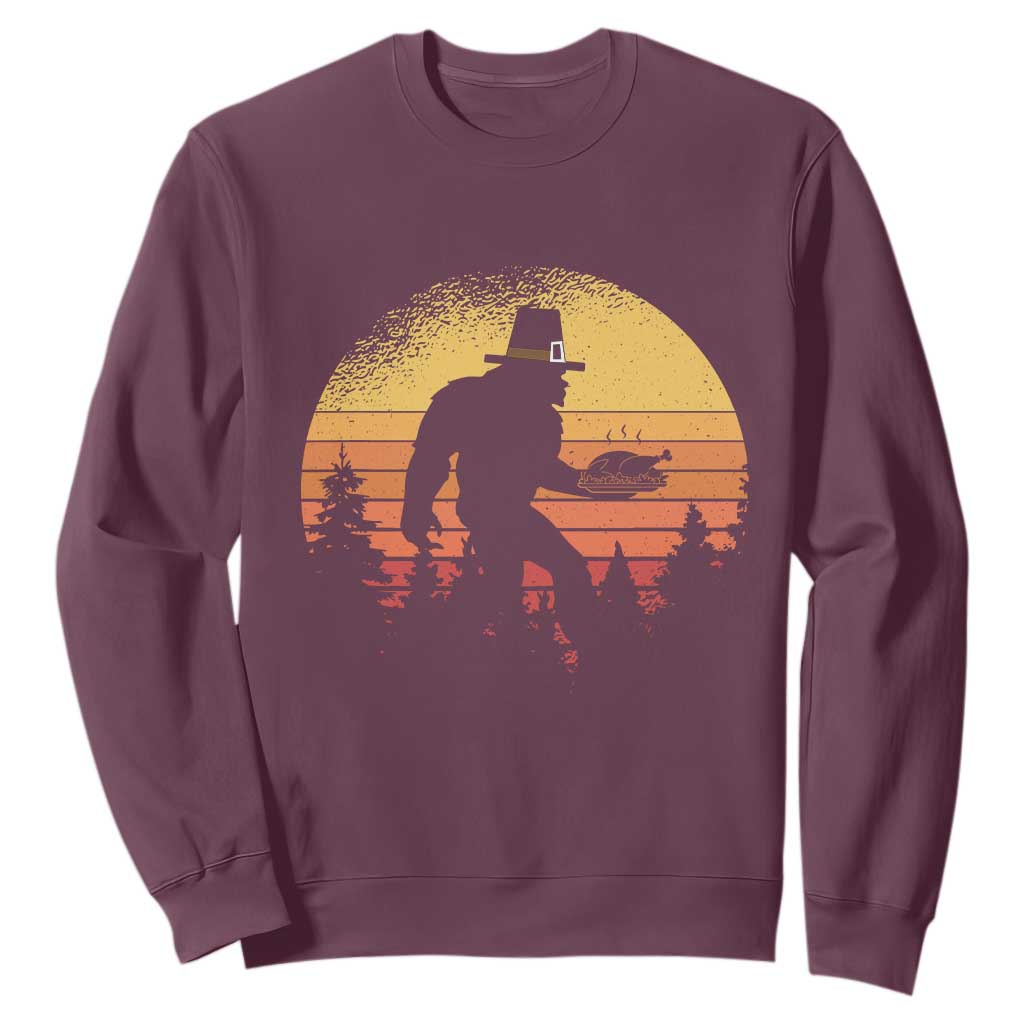 Bigfoot Pilgrim Turkey Pumpkin Thanksgiving Day Sweatshirt TS11 Maroon Print Your Wear