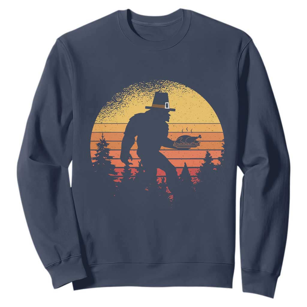 Bigfoot Pilgrim Turkey Pumpkin Thanksgiving Day Sweatshirt TS11 Navy Print Your Wear