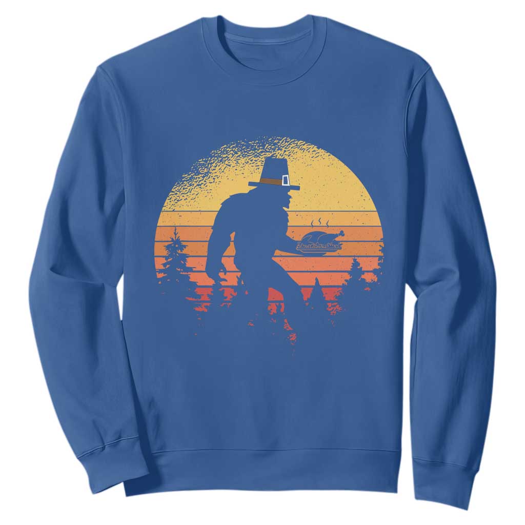 Bigfoot Pilgrim Turkey Pumpkin Thanksgiving Day Sweatshirt TS11 Royal Blue Print Your Wear
