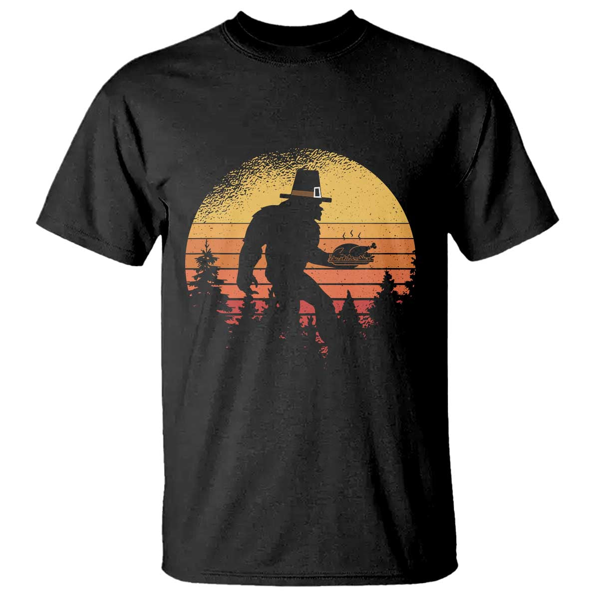 Bigfoot Pilgrim Turkey Pumpkin Thanksgiving Day T Shirt TS11 Black Print Your Wear