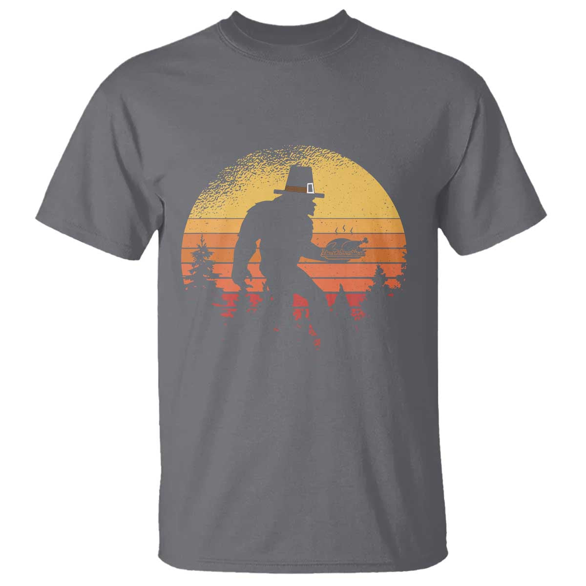 Bigfoot Pilgrim Turkey Pumpkin Thanksgiving Day T Shirt TS11 Charcoal Print Your Wear