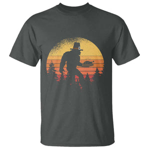 Bigfoot Pilgrim Turkey Pumpkin Thanksgiving Day T Shirt TS11 Dark Heather Print Your Wear