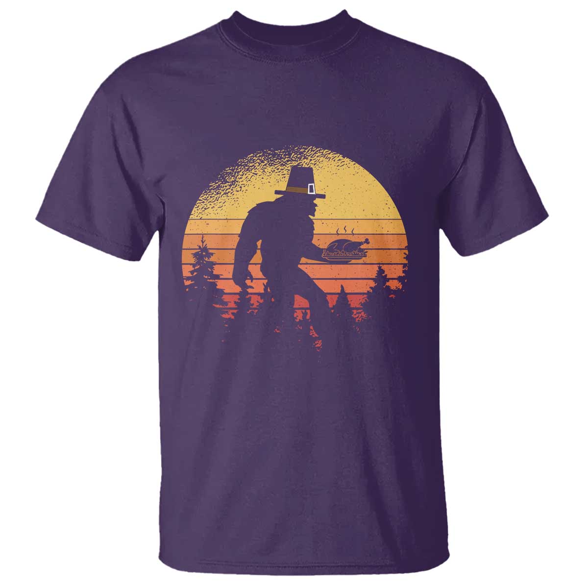 Bigfoot Pilgrim Turkey Pumpkin Thanksgiving Day T Shirt TS11 Purple Print Your Wear