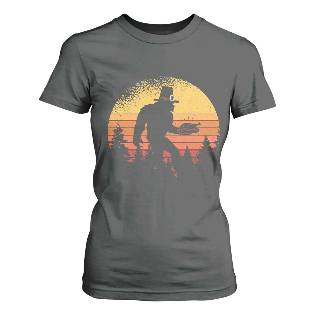 Bigfoot Pilgrim Turkey Pumpkin Thanksgiving Day T Shirt For Women TS11 Dark Heather Print Your Wear