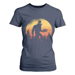 Bigfoot Pilgrim Turkey Pumpkin Thanksgiving Day T Shirt For Women TS11 Navy Print Your Wear