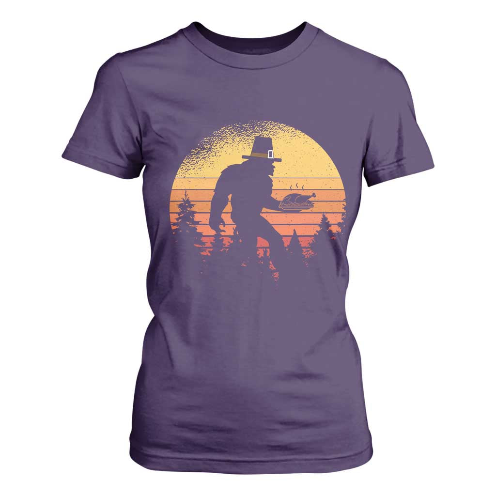Bigfoot Pilgrim Turkey Pumpkin Thanksgiving Day T Shirt For Women TS11 Purple Print Your Wear