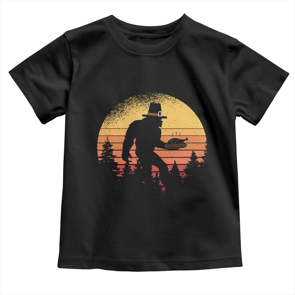 Bigfoot Pilgrim Turkey Pumpkin Thanksgiving Day Toddler T Shirt TS11 Black Print Your Wear