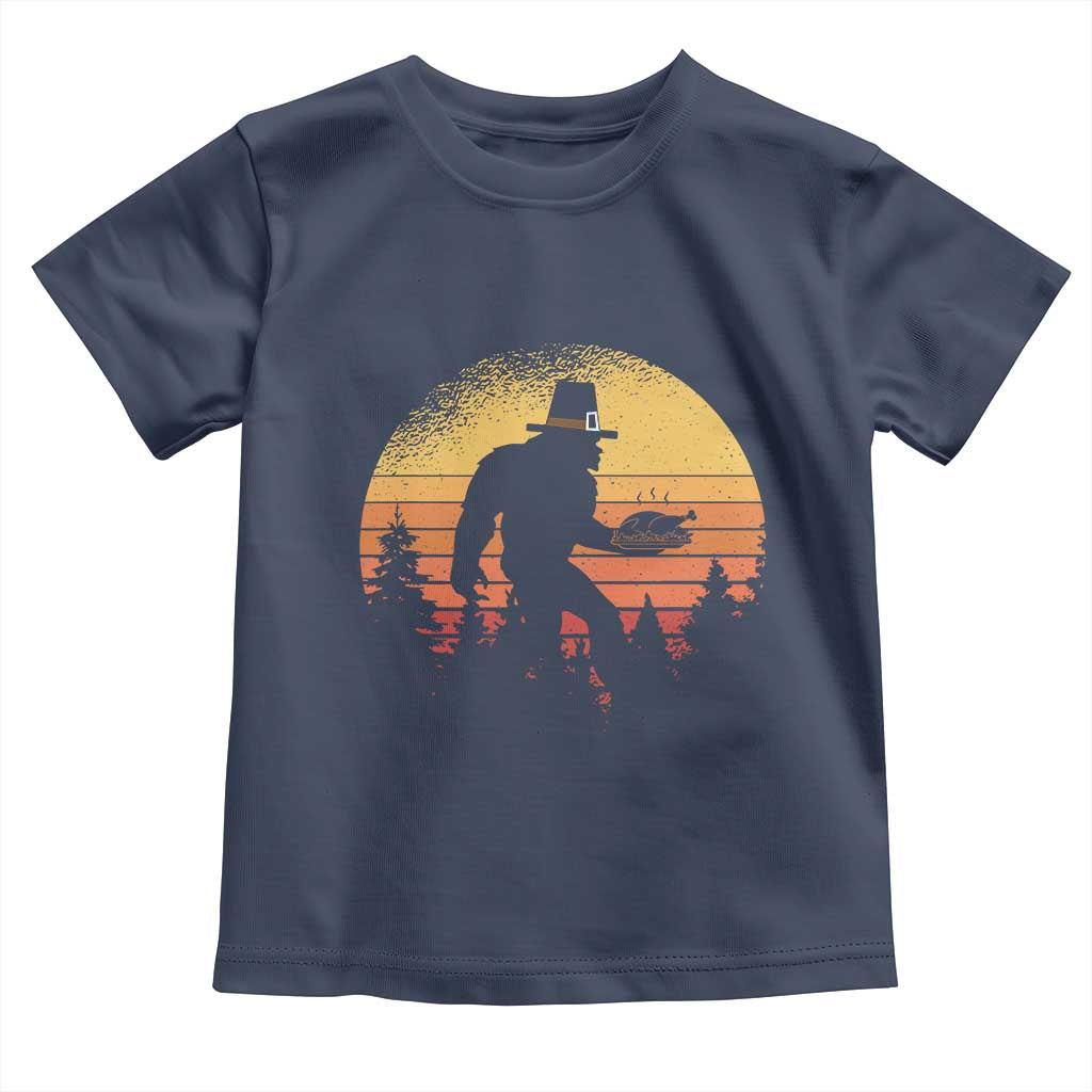 Bigfoot Pilgrim Turkey Pumpkin Thanksgiving Day Toddler T Shirt TS11 Navy Print Your Wear