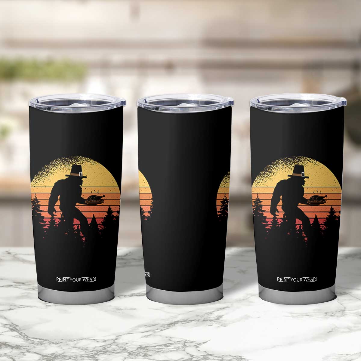 Bigfoot Pilgrim Turkey Pumpkin Thanksgiving Day Tumbler Cup TS11 Print Your Wear