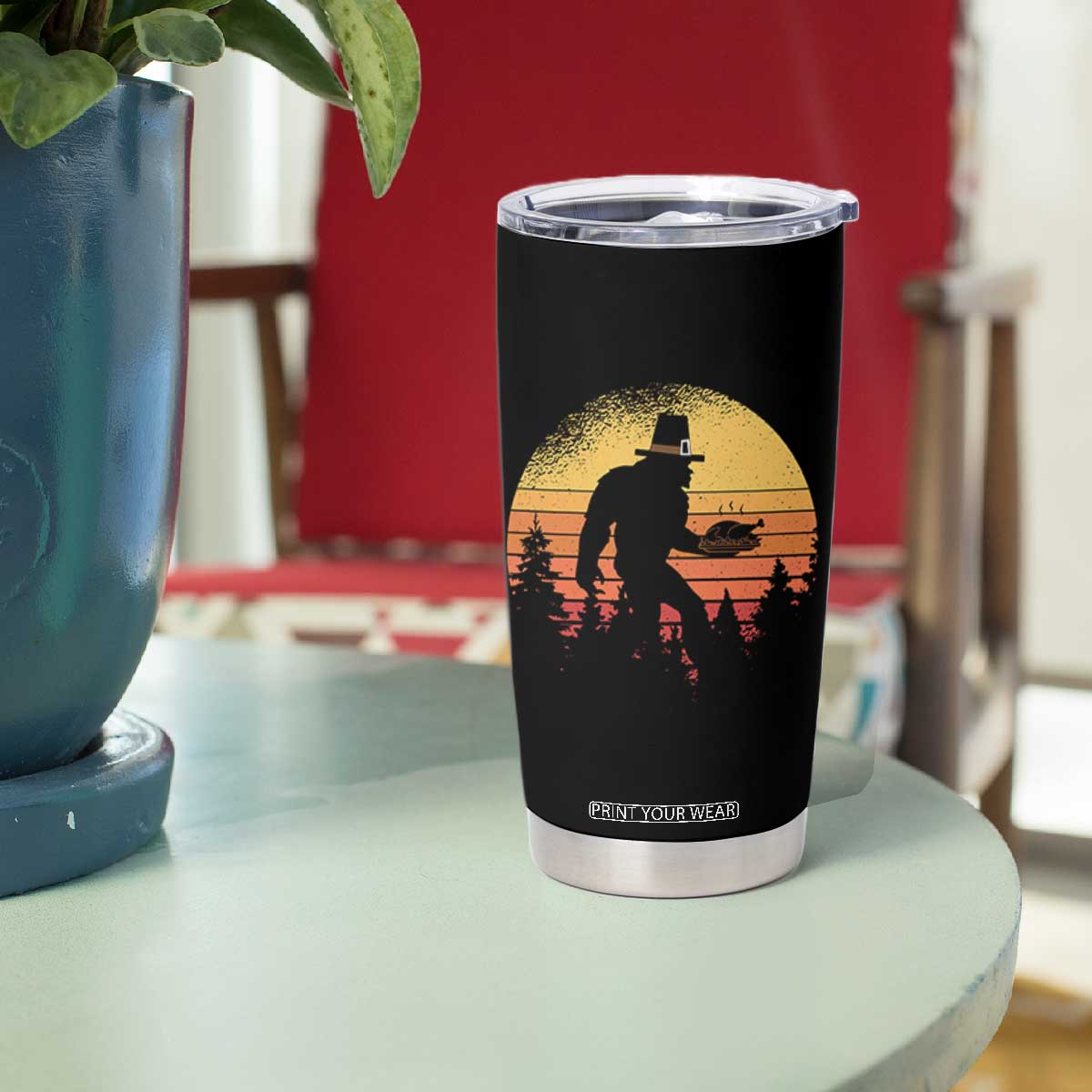 Bigfoot Pilgrim Turkey Pumpkin Thanksgiving Day Tumbler Cup TS11 Print Your Wear