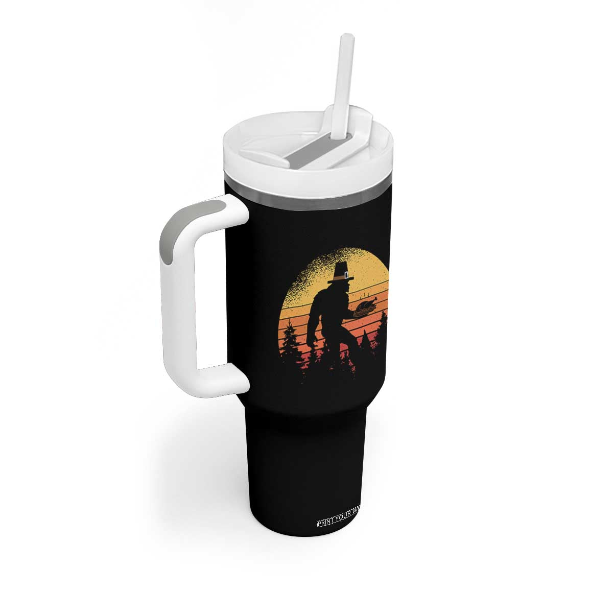 Bigfoot Pilgrim Turkey Pumpkin Thanksgiving Day Tumbler With Handle TS11 Print Your Wear