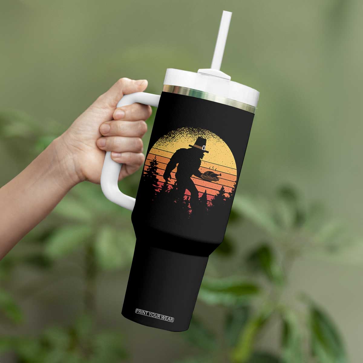Bigfoot Pilgrim Turkey Pumpkin Thanksgiving Day Tumbler With Handle TS11 Print Your Wear