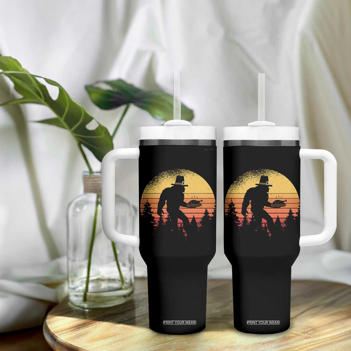 Bigfoot Pilgrim Turkey Pumpkin Thanksgiving Day Tumbler With Handle TS11 Print Your Wear