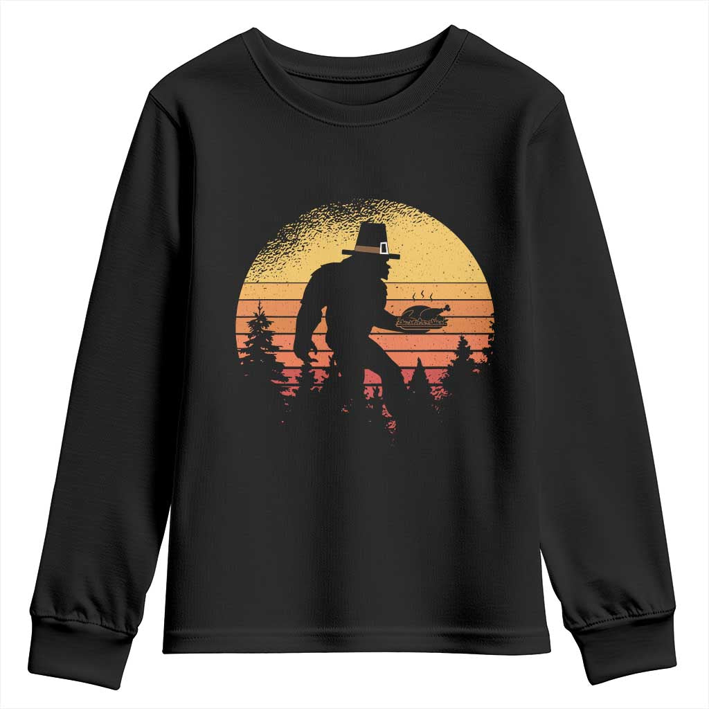 Bigfoot Pilgrim Turkey Pumpkin Thanksgiving Day Youth Sweatshirt TS11 Black Print Your Wear