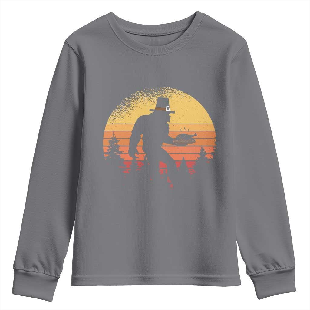 Bigfoot Pilgrim Turkey Pumpkin Thanksgiving Day Youth Sweatshirt TS11 Charcoal Print Your Wear