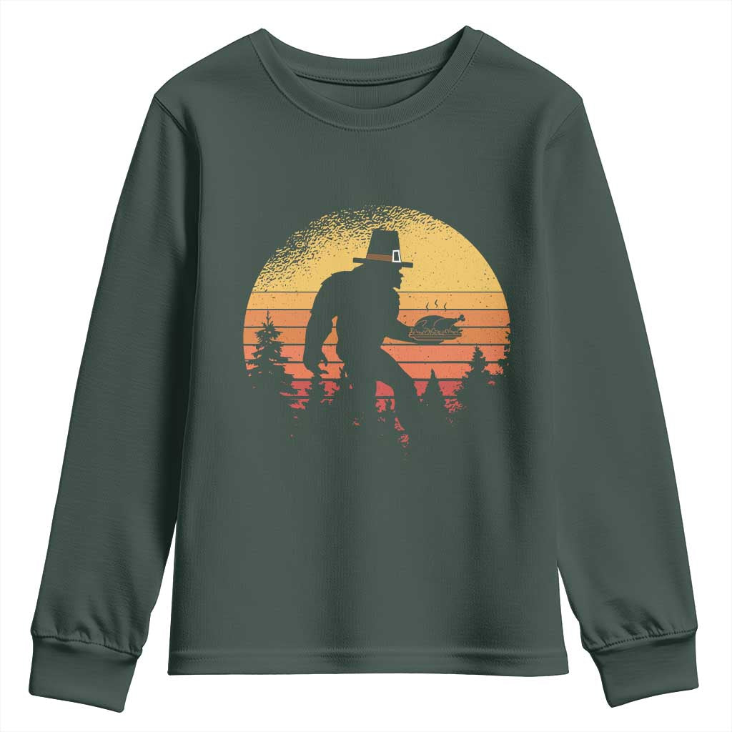 Bigfoot Pilgrim Turkey Pumpkin Thanksgiving Day Youth Sweatshirt TS11 Dark Forest Green Print Your Wear