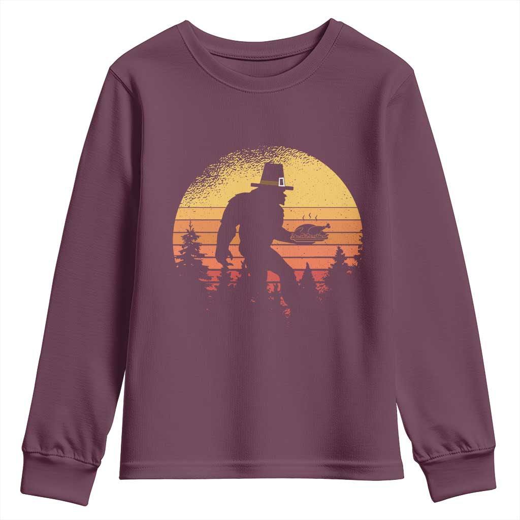 Bigfoot Pilgrim Turkey Pumpkin Thanksgiving Day Youth Sweatshirt TS11 Maroon Print Your Wear