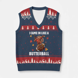 Funny I Came In Like A Butterball V-Neck Knit Sweater Vest Thanksgiving Dabbing Turkey TS11 Navy Red Print Your Wear