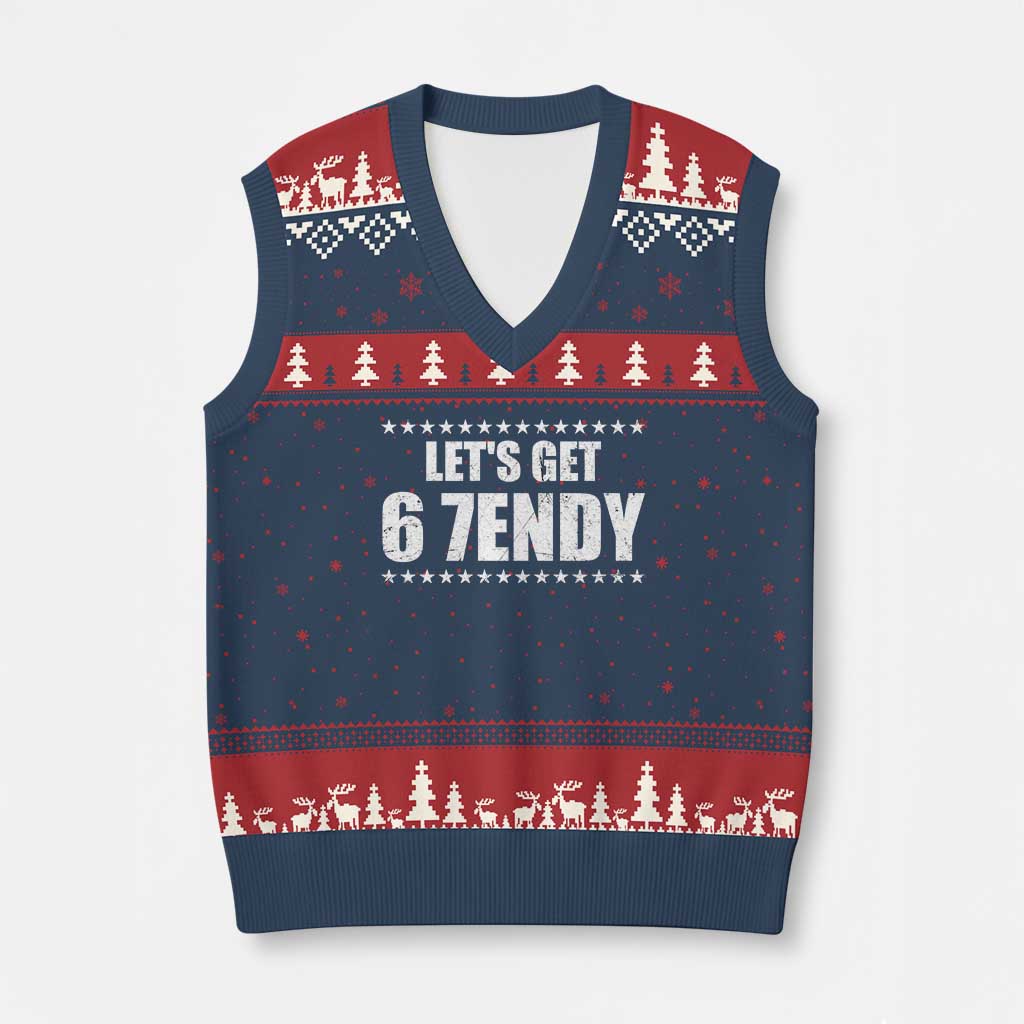 Lets Get Sendy 67 Six Seven Meme Alpha Slang Star V-Neck Knit Sweater Vest TS11 Navy Red Print Your Wear